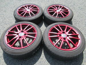 中古タイヤ☆165/55-15 165/55R15 クムホ 2022年製 マナレイ マットワインレッド 6J+43 100 4H Kカーカスタムに☆