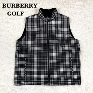 【美品】BURBERRY GOLF★バーバリー ゴルフ★リバーシブル★ベスト★チェック★圧巻のラグジュアリー★三陽商会★LL/XL ブラック×ホワイト