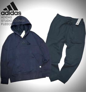 2XL 新品 adidas アディダス フリース裏起毛 上下セット パーカー パンツ セットアップ 紺 ネイビー 