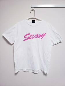 【送料無料】STUSSY オールドステューシー Tシャツ M 90s 白 紺タグ/フォト ショーンcrownサーフ ビンテージ 周年 Anniversary サングラス