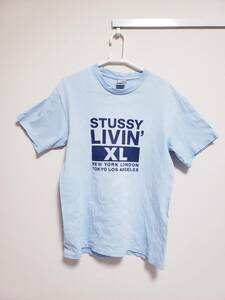 【送料無料】STUSSY オールドステューシー LIVIN' XL LOGO T M 00s ブルー 銀タグ/フォト サーフ ビンテージ 周年AnniversaryサングラスUSA