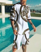 男性　ツーピースのTシャツ　スーツ　ヨーロッパ　アメリカのスタイル　美しいパターン　3Dデジタル印刷　夏☆XXS~6XLサイズ選択/1点