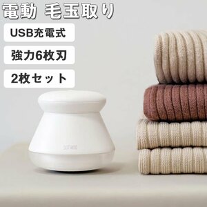 (2枚セット)毛玉取り 6枚刃 充電式 毛玉取り器 LED照明付き 毛玉取り機 電動 毛玉クリーナー 掃除用ブラシ付き 安全装置 USB充電式