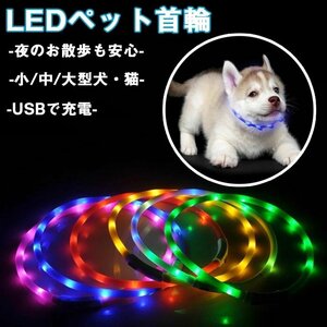 首輪 犬 光る ペット LEDライト 猫 USB充電式 小型犬 中型犬 大型犬 35cm 50cm 70cm ペット用品 ドッググッズ☆8色/S~L選択/1点