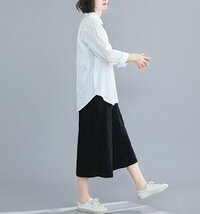 Tシャツ オシャレ シャツ レディース 白シャツ ブラウス チュニック ロング丈 トップス 長袖 大きいサイズ 無地 綿麻☆2色選択/1点_画像6