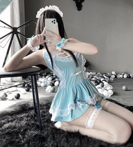 超セクシー 美乳　誘惑　悩殺 メイド服風 レオタード 【メイド服 5点セット】 コスプレ衣装 ベビードール 可愛い ミニスカート