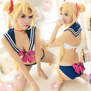  супер sexy костюмированная игра Sailor Moon способ форма [ sailor tops * шорты 2 позиций комплект ] Mini ska симпатичный лента голубой 