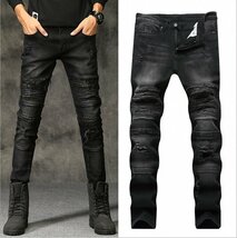 ジーンズ 新品 メンズ デニムパンツ バイクパンツ スキニー 微ストレッチ 迷彩柄 トレンド個性 皺 ダメージ加工 29-42選択/1点_画像3