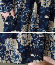 秋新品 ロングワンピース 花柄ワンピース レディース 綿麻混風 長袖 体型カバー 大きいサイズ ★Mサイズ_画像8