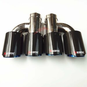 Akrapovic マフラーカッター 炭素繊維 エンドパイプ ステンレスヒートタイプ ★ 黑+ブルー★2個セット