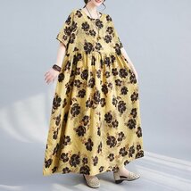 Fサイズ■夏新品 マキシロングワンピース 花柄 大きいサイズ レディース 半袖 カジュアル ロングワンピース ★_画像1