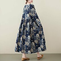 秋新品 ロングワンピース 花柄ワンピース レディース 綿麻混風 長袖 体型カバー 大きいサイズ ★Lサイズ_画像4