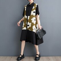 Fサイズ■夏新品 上質 綺麗な花柄 切り替え大人 ロングワンピース レディース 半袖 大きいサイズ シャツワンピース★白_画像7