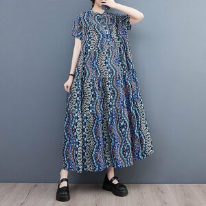 Fサイズ■カジュアル ロング シャツワンピース 夏新品 半袖 体型カバー 大きいサイズ マキシ丈ワンピース 大人★