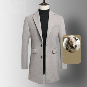 超美品 メンズ ロングコート 厚手 ウール テーラードジャケット 薄い綿入り 高級 セレブ カシミヤ混 紳士スーツ ★ベージュ /Mサイズ