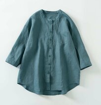 春夏新品 綿麻 シャツ リネン 7分袖 シャツブラウス 麻混 トップス 大人 ゆったり 大きいサイズ★麻色/Mサイズ_画像2