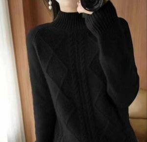 秋冬 ミンクカシミヤウール混 ニットセーター ゆったり おしゃれ 暖かい ニットトップス ■ 黒/Mサイズ