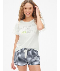 GAP ロールスリーブグラフィックTシャツ XXS ホワイト 夏 ギャップ レディース (160) スポーツ