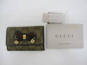 ブランド祭 小物祭 グッチ GG柄 シェリー 6連キーケース 162770 使用品 自宅保管品 GUCCI リボン ベージュ 現状品 