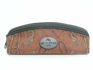  rare!!ETRO Etro pen case pouch peiz Lee pattern Brown × green *P