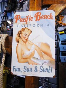 ピンナップガール　パシフィックビーチ　U.S.ヘヴィースチールサイン アメリカ雑貨 アメリカン雑貨