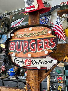 ハンバーガー　ロードサイン型　LEDティンサイン　（ホームメイドバーガー）　看板 ■ アメリカン雑貨 アメリカ雑貨