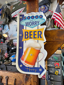 ドント・ウォーリー　ビアーハッピー　ロードサイン型　LEDティンサイン　ビールあります　立体看板 ■ アメリカン雑貨 アメリカ雑貨