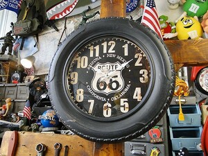 ルート66　タイヤクロック ■ アメリカン雑貨 アメリカ雑貨 壁掛時計
