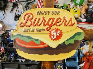 ビッグサイズ　ハンバーガー　エンボス　ティンサイン　アメリカ雑貨　アメリカン雑貨