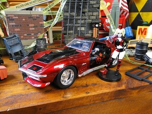 Jada DC comics Harley Queen &1969 year Chevrolet Corvette stay n gray die-cast minicar 1/24 scale # american miscellaneous goods 