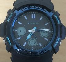 242-0129 CASIO カシオ G-SHOCK メンズ腕時計　ラバーベルト　電波ソーラー 黒　ブラック　AWG-M100SF 動作確認済み_画像1