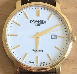 266-0767 ROAMER メンズ腕時計　革ベルト　クオーツ　Sapphire CLASSIC 709 856 電池切れ　動作未確認