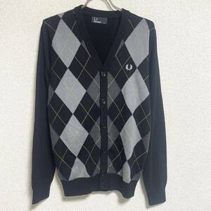  Fred Perry FRED PERRYa-ga il pattern knitted cardigan long sleeve knitted cardigan black black men's size XS *41