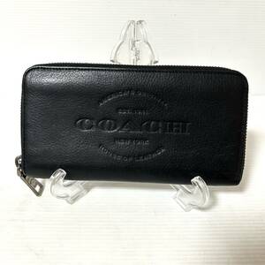 【美品/ゆうパケットポスト可】COACH コーチ ラウンドファスナー財布　長財布 レザー ブラック ＊DI