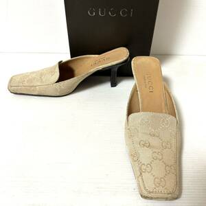 [ beautiful goods /BOX attaching ]GUCCI Gucci mules Guccisima GG Logo sandals heel new goods 351/2C 22.5cm beige group *DG