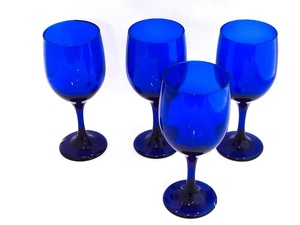 ブルー クリスタル製　ワイングラス　4脚 sy4804210071
