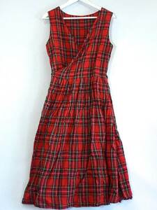 オールドマンズテーラー LINEN TARTAN CHECK CROSS OVER DRESS　チェック 4649 赤 sy4804210386