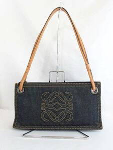 ロエベ LOEWE デニム×レザーハンドル　アマソナ　アナグラム/ロゴステッチワッペン　ショルダーバッグ ネイビー ok4806210818