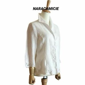【NARACAMICIE】 リネン 7分袖丈 スタンドカラーシャツの画像1