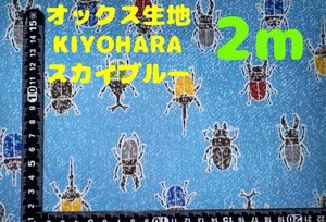 再入荷・特価【2m】オックス生地 カブトムシクワガタ スカイブルー