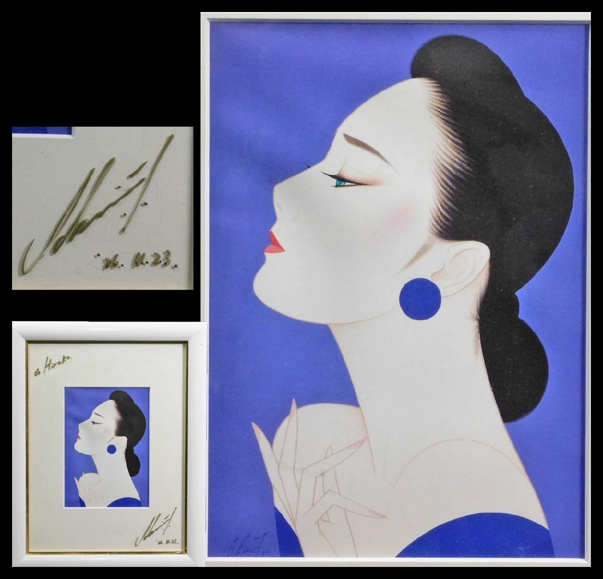 鶴田一郎 美人画 アートポスター 直筆サイン入り 額装 w240171, 美術品, 絵画, その他