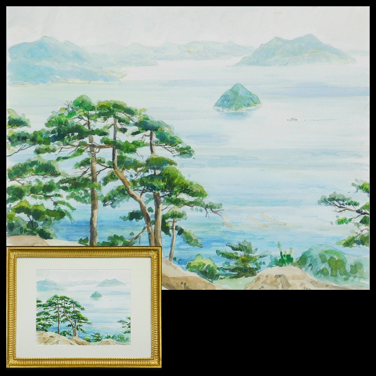 Kazuyuki Shimazu Aki Pintura de acuarela del mar Enmarcada (co-sellada) Miembro de Sanki Nitten Exposición contemporánea japonesa-francesa AC24031707, cuadro, acuarela, Naturaleza, Pintura de paisaje