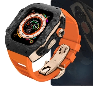 【アップルウォッチ apple watch 9,8,7,6,5,4,SE 45 44】リシャールミル風高級カーボンケース 黒オレンジ　　　限定 ゴールデンコンセプト