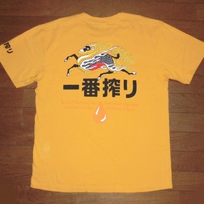 キリンビール KIRIN 麒麟 一番搾り Tシャツ バックデカロゴ 半袖 厚手 コットン 業務用 販促用 非売品 YEL L 使用少 美品/ラガー企業物の画像1