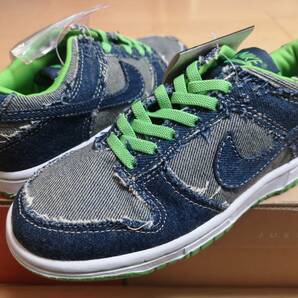 NIKE DUNK LOW PS デニム 20cm (305044-444ナイダンクロー青デニムジーンズ緑子ども用シューズ男子用スニーカー新品未使用デッドストック