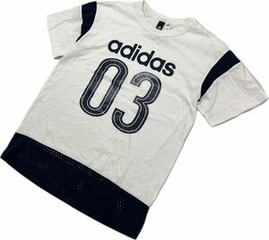 adidas ☆ ナンバリング ＃3 ホワイト ブラック Tシャツ 半袖 L スポーツ ストリート 春夏 カジュアル 人気 定番 古着 アディダス■AF300