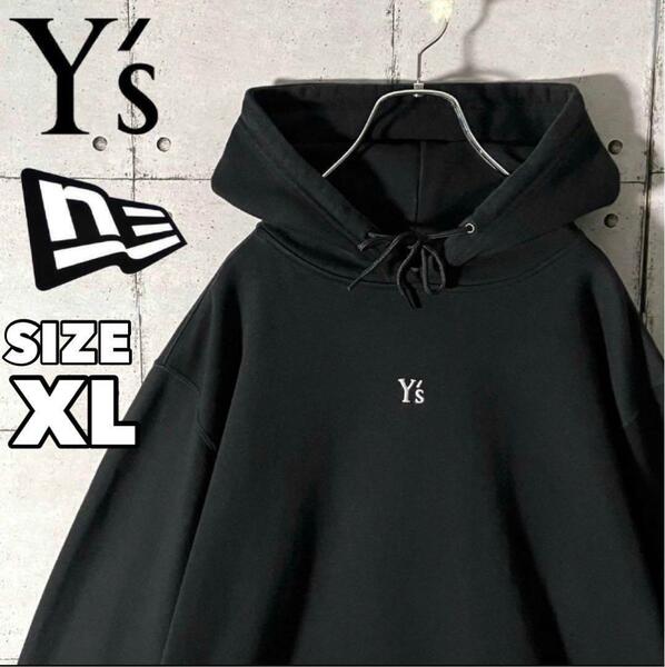 Y's ワイズ ニューエラ コラボ スウェット パーカー 刺繍 センター ロゴ 黒 ブラック XL　6418