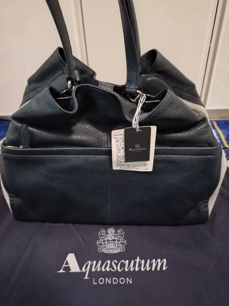 新品 タグ付 Aquascutum トートバッグ 綿 やぎ革 保存袋付 大容量