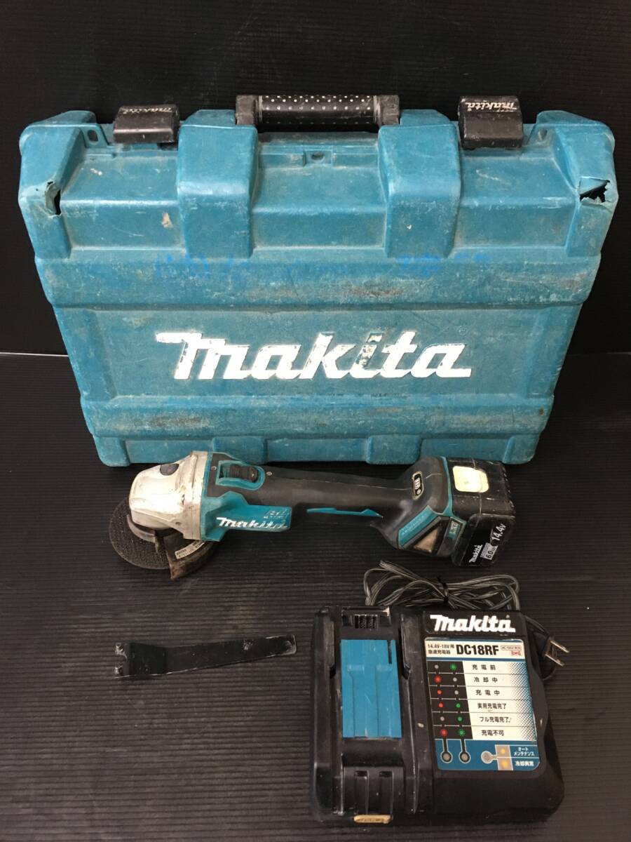 【中古品】★マキタ 100ミリ充電式ディスクグラインダ スライドスイッチタイプ バッテリー・充電器付 GA403DRGN T4302