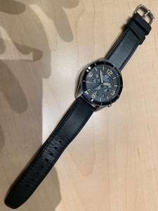 カシオ CASIO EDIFICE エディフィス クロノグラフ 5434 EFR-553 黒文字盤 腕時計 SS/革/クォーツ 付属なし 革ヒビ割れ有 中古 稼働品 3-25